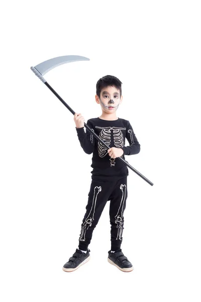 Little boy in skeleton costume for halloween celebration — Stock Photo, Image