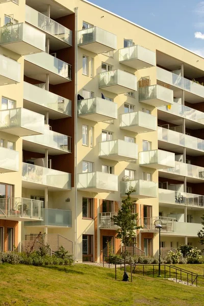 Modern Swedish Apartment Block Balcony — Stock Photo, Image