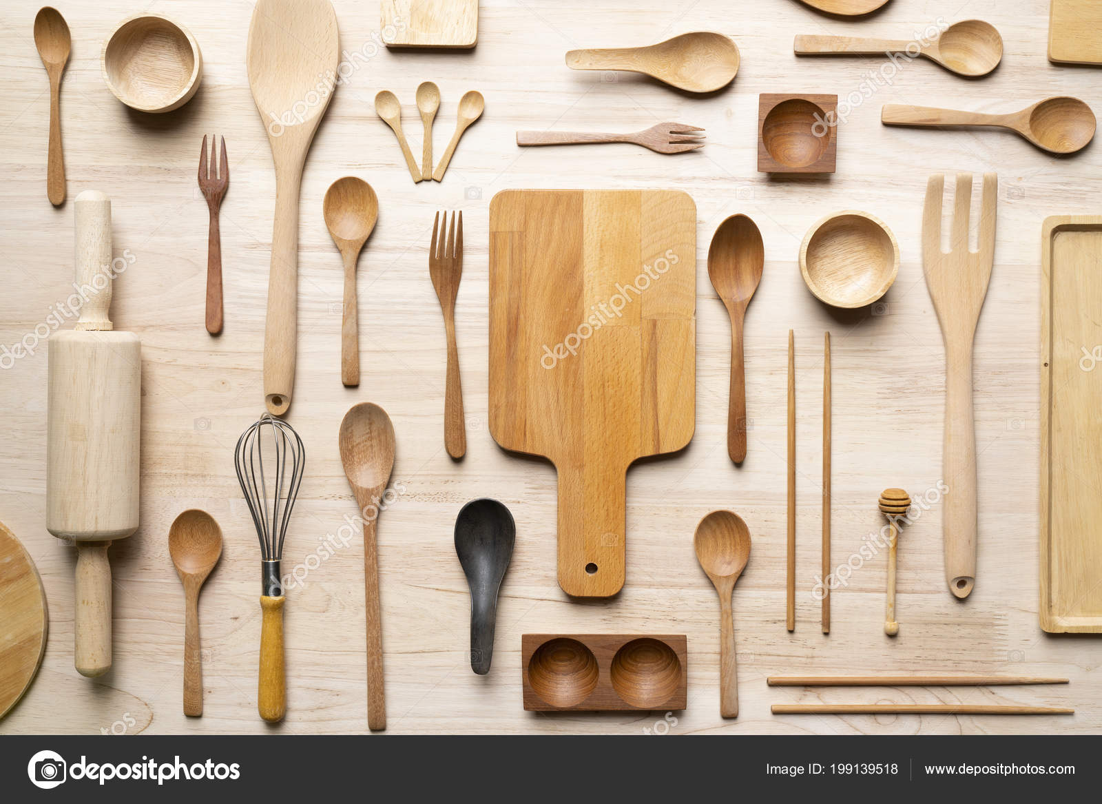 Kitchen Utensils Cooking Wooden Table Food Prepare Concept Stock Photo Image By Tatomm 199139518