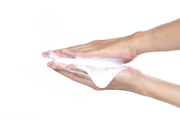 Foam Cream Sample Hand Isolated White Background — Stock Photo, Image