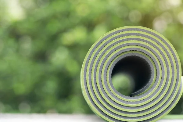 Tablo Sağlıklı Fitness Spor Kavram Yeşil Yoga Mat — Stok fotoğraf