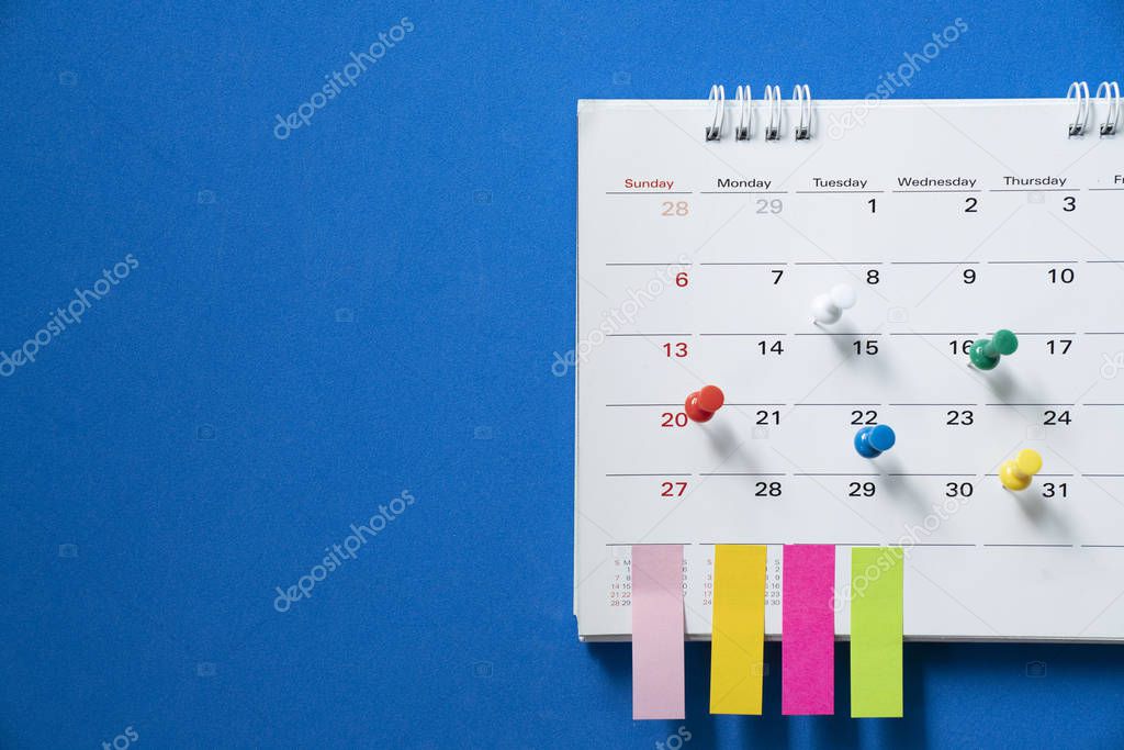 close up of calendar on the blue table, planning for business me