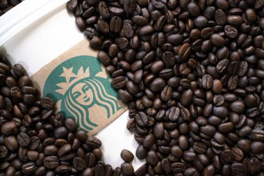 Bangkok, Tayland - 17 Mart 2019: Bir fincan kahve Starbuck zekâ