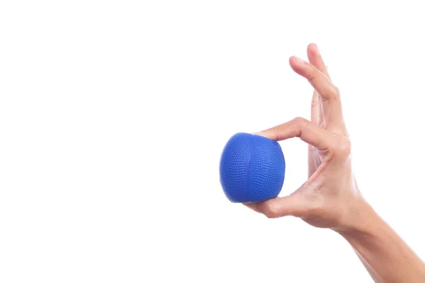 Hände Einer Frau Drücken Einen Stressball Isoliert Auf Weißem Hintergrund — Stockfoto