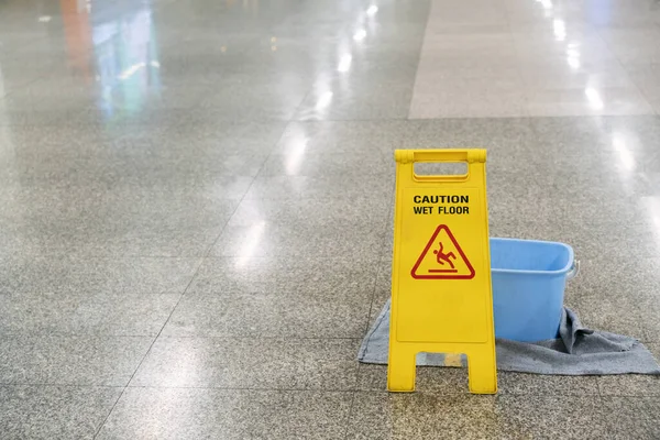 Cleaning Progress Caution Warning Wet Floor Sign Office — Stock Photo, Image
