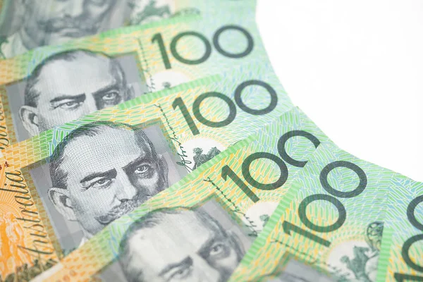 Close Notas Australianas Cem Dólares Finanças Moeda Conceito Negócio — Fotografia de Stock