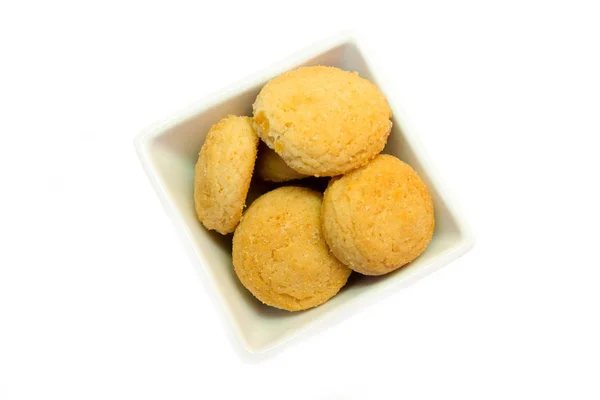 Galletas Rellenas Tazón Cuadrado Sobre Fondo Blanco Visto Desde Arriba —  Fotos de Stock