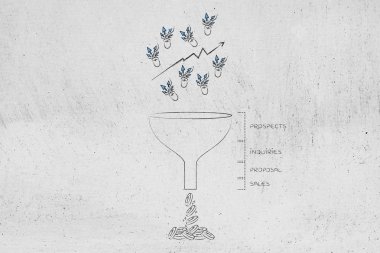 Dijital kavramsal illüstrasyon büyüme ve seo Pazarlama: online başarı istatistikleri huni pazarlama aracılığıyla kar getirici