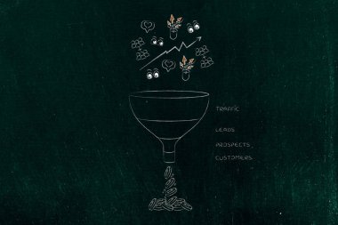 Dijital kavramsal illüstrasyon büyüme ve seo Pazarlama: online popülerlik Pazarlama Huni ile kar getirici