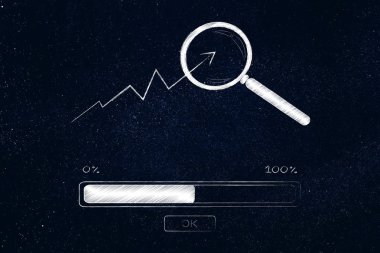 büyüme kavramsal illüstrasyon anlamak için analizi, mühendislerimizin iş istatistikleri: Hayatinizda Büyüteç ve ilerleme çubuğu yükleme ile