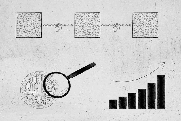 Kryptovaluta Teknik Och Fungerande Konceptuell Illustration Blockchains Och Crypto Mynt — Stockfoto