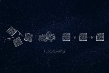 cryptocurrency teknoloji kavramsal çizimi: öğeleri tamamlanmış blockchain işleme gearwheel mekanizması