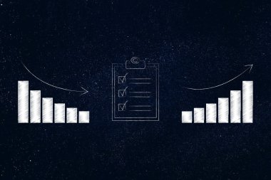 iş performans kavramsal illüstrasyon geliştirmek: grafikler için pozitif negatif büyüme sonuçlarından ile listelemek için
