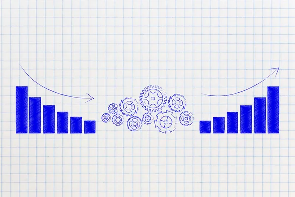 Mejorar Rendimiento Negocio Ilustración Conceptual Mecanismo Engranaje Convirtiendo Los Resultados — Foto de Stock