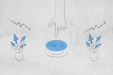 için pozitif negatif sonuç kavramsal illüstrasyon üzerinden: clickrate performans kötü istatistiklerimden düzeltmek için büyük için düğmeye el ile