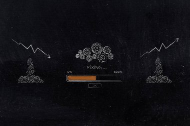 için pozitif negatif sonuç kavramsal illüstrasyon üzerinden: gearwheel mekanizması ve ilerleme çubuğu kötü istatistiklerimden büyük için sabitleme ile nakit akışı