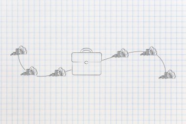 nakit akışı kavramsal çizimi: office çanta dalgaları içine ve bunun dışında gelecek para ile bütçe sembolü kar ve giderleri