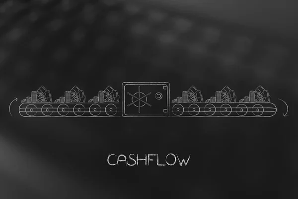 Cashflow Konzeptionelle Illustration Tresor Mit Produktionslinie Der Bargeld Ein Und — Stockfoto