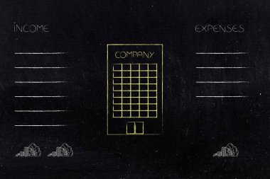 iyi bütçe kavramsal illüstrasyon korumak: şirket ile gelir ve giderler harcama daha daha fazla kazanç ile yan yana listesi bina