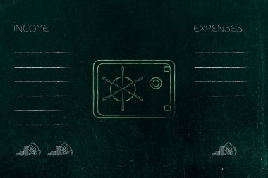 iyi bütçe kavramsal illüstrasyon korumak: kasa ile gelir ve giderler harcama daha daha fazla kazanç ile yan yana listesi