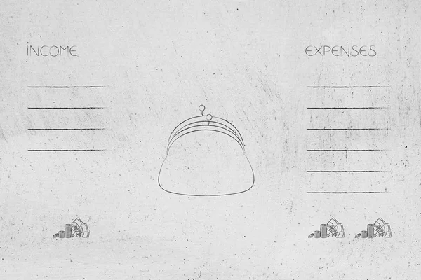 Fixierung Eines Schlechten Budgetkonzepts Geldbörse Mit Liste Der Einnahmen Und — Stockfoto