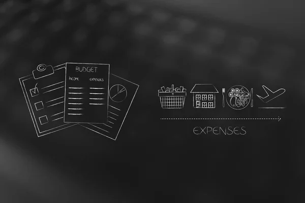 Verwaltung Ihres Budgets Konzeptionelle Illustration Budgetdokumente Neben Ausgaben Licons Wie — Stockfoto
