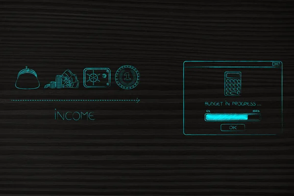 Bütçe Kavramsal Illüstrasyon Hesaplamak Ilerleme Açılan Pencerede Bütçeleme Yanında Farklı — Stok fotoğraf