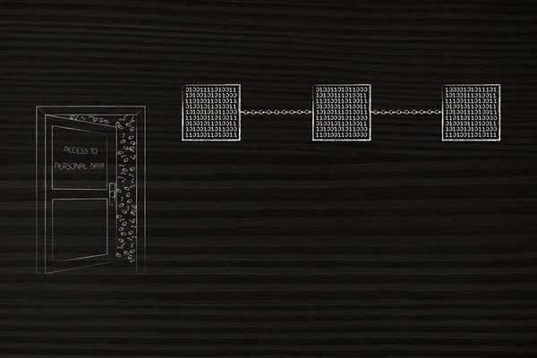 Blockchains Para Melhor Ilustração Conceitual Segurança Dados Blockchain Lado Porta — Fotografia de Stock