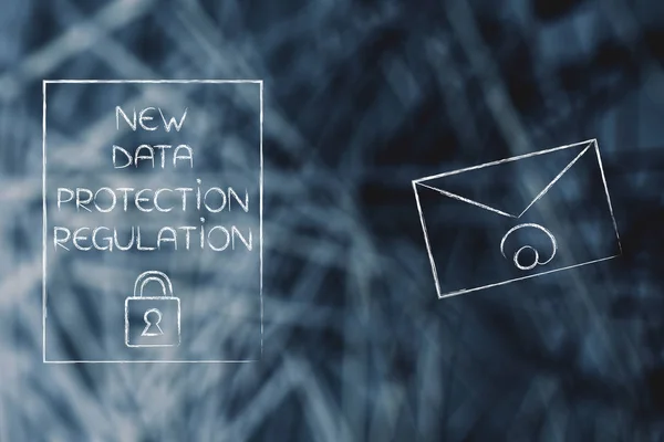 新しいデータ保護規制概念図 新しいプライバシー ルール電子メールの封筒の横にテキスト — ストック写真