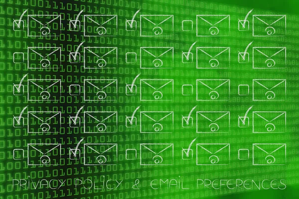 Nye Databeskyttelsesregler Begrebsmæssig Illustration Mail Ikoner Med Flåter Indstille Opdateringspræferencer - Stock-foto