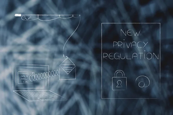 Neue Datenschutzbestimmungen Konzeptionelle Illustration Neuer Privacy Text Neben Laptop Mit — Stockfoto