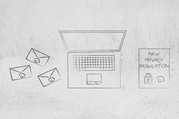 Novos Regulamentos Proteção Dados Ilustração Conceitual Laptop Lado Grupo Mails — Fotografia de Stock