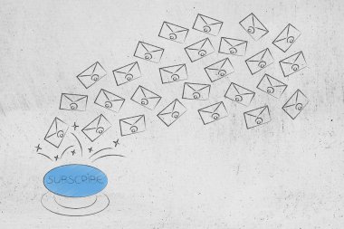 online başarı kavramsal illüstrasyon etkinleştirmek: düğme grubu dışarı uçan e-posta ile abone