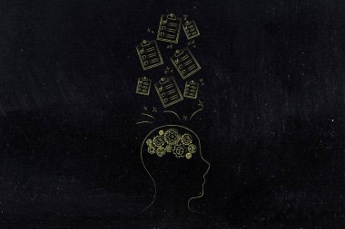 dahi misin kavramsal çizimi: baş profil tornalama ve içinde ya da bunun dışında listeleri yapmak