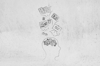 dahi misin kavramsal çizimi: ya da bunun dışında okul maddeleri ile tornalama ile baş