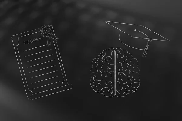 Genio Mente Ilustración Conceptual Cerebro Con Gorra Graduación Lado Grado — Foto de Stock