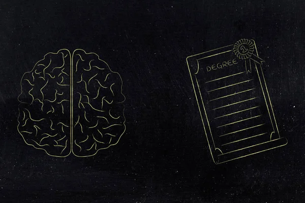 Dahi Misin Kavramsal Çizimi Beyin Derecesi Diploma Şerit Ile Yanındaki — Stok fotoğraf