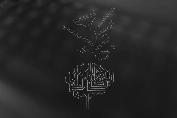 Genio Mente Ilustración Conceptual Cerebro Digital Con Éxito Subtítulos Relacionados — Foto de Stock