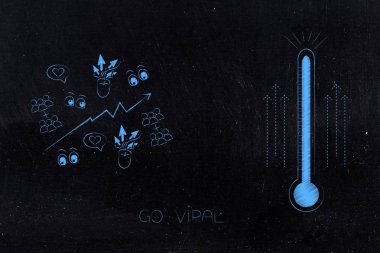 viral online kavramsal illüstrasyon gidin: termometre simgenin gidiş sona sosyal medya istatistikleri