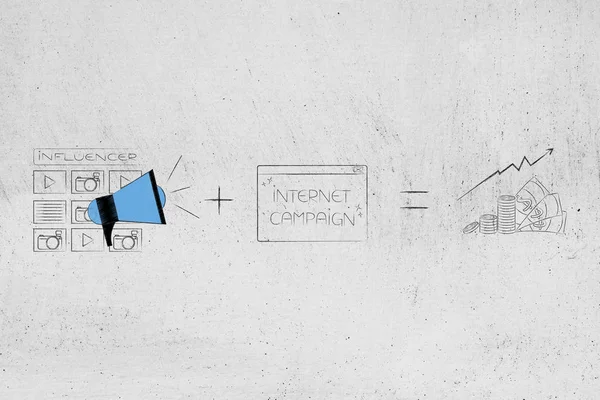 Social Media Marketing Conceptual Illustration Influencer Megaphone Posts Icon Internet — Stock Photo, Image