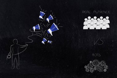 Senin marka kavramsal çizimi için en iyi etkilendiği isimlerden seçin: kement cathing mikrofon ve gerçek seyirci vs botlar onun yanında olan adam