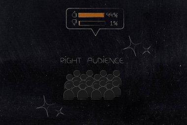 segmentasyon pazarlama ve kavramsal illüstrasyon hedefleme: pozitif anket sonuçları ve geribildirim yukarıdaki doğru hedef kitleye