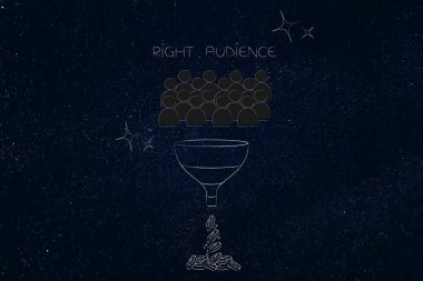 segmentasyon pazarlama ve kavramsal illüstrasyon hedefleme: kar oluşturmak için doğru hedef kitleye filtreleme huni