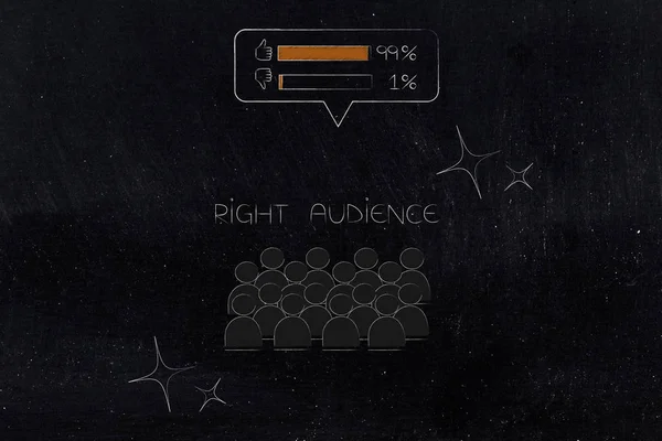 segmentasyon pazarlama ve kavramsal illüstrasyon hedefleme: pozitif anket sonuçları ve geribildirim yukarıdaki doğru hedef kitleye