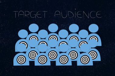 Sağdaki ulaşan müşteri kavramsal çizimi: hedef kitle onlara hedefleri olan ve resim yazısı