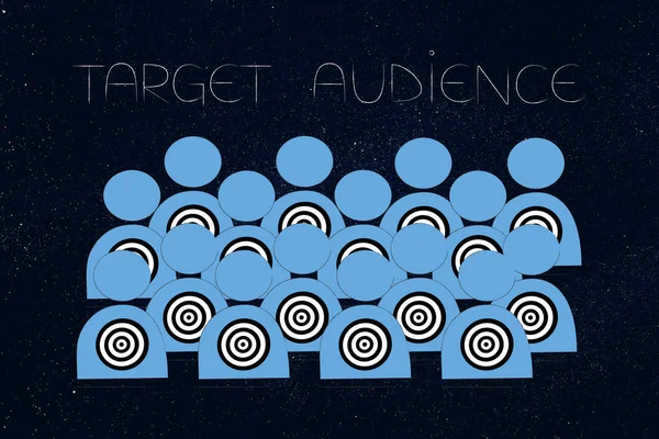 Sağdaki ulaşan müşteri kavramsal çizimi: hedef kitle onlara hedefleri olan ve resim yazısı