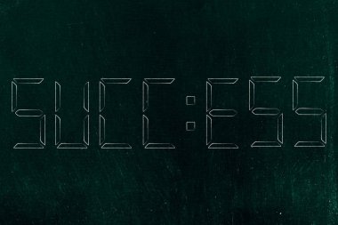 zaman ve gol kavramsal çizimi: dijital saat tarzda yazılmış başarı metin