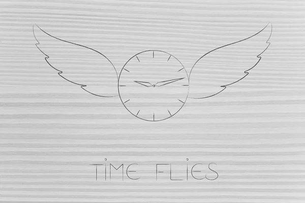 Conceptuele Afbeelding Tijd Vliegt Klok Met Vleugels Bijschrift — Stockfoto