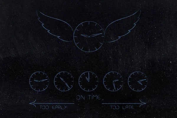 Время Летит Концептуальная Иллюстрация Часы Крыльями Летящими Полете Группа Других — стоковое фото