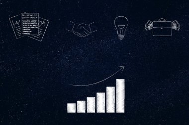 iş zamanlama kavramsal çizimi: office ile ilgili olumlu Şirket büyüme grafik simgelerle
